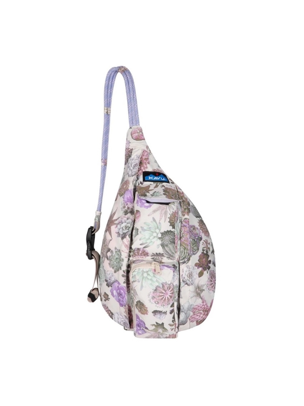 NWT KAVU Lavender Succulent Floral Rope Sling Bag - RARE retired print - Picture 2 of 4